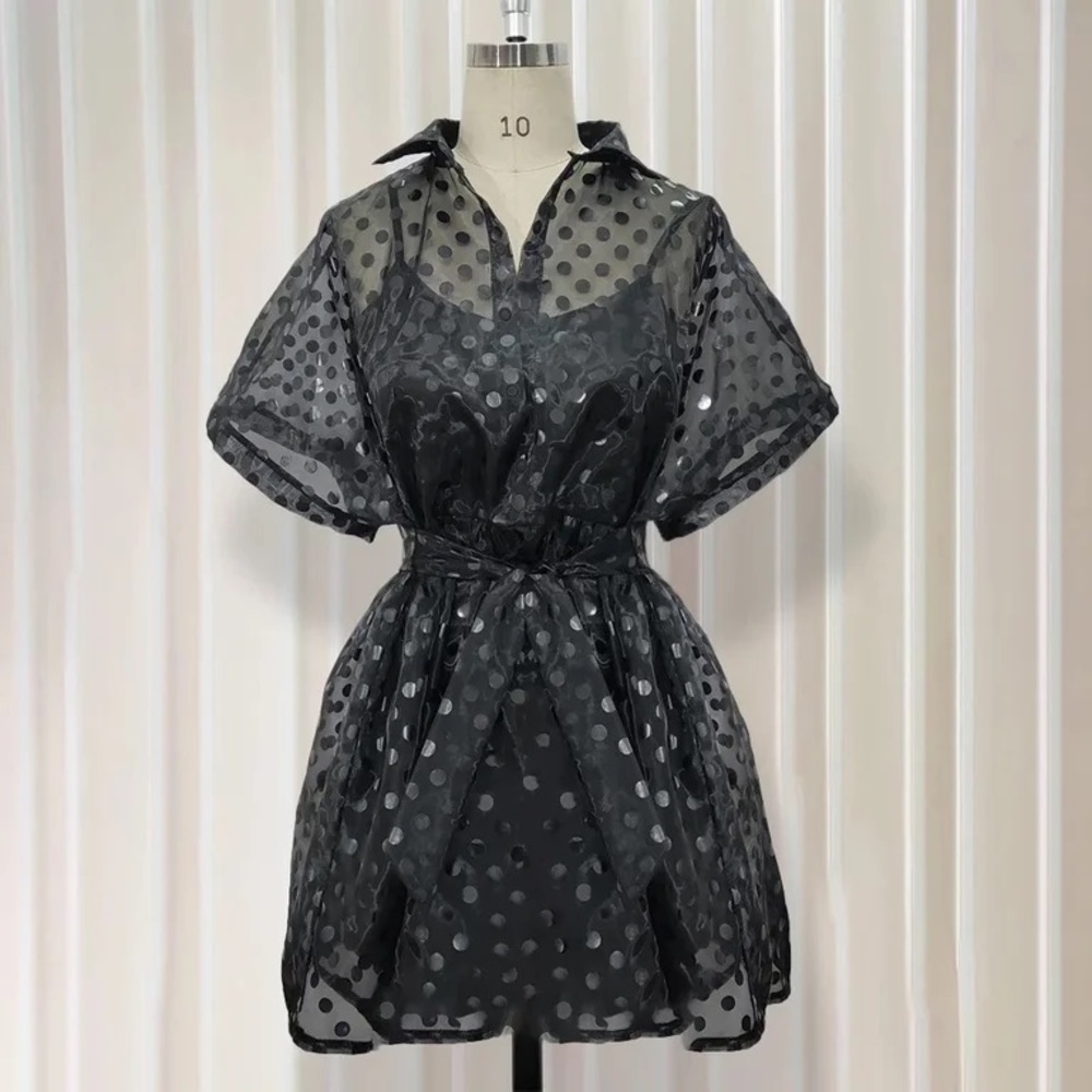 Polka Dot Casual Black Dress